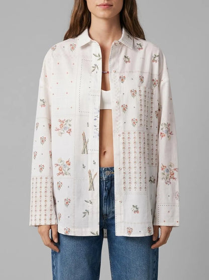 Women Secret White Print Women Floral Print Poplin Long Sleeve Shirt SKU: 4923663_97 Image 00