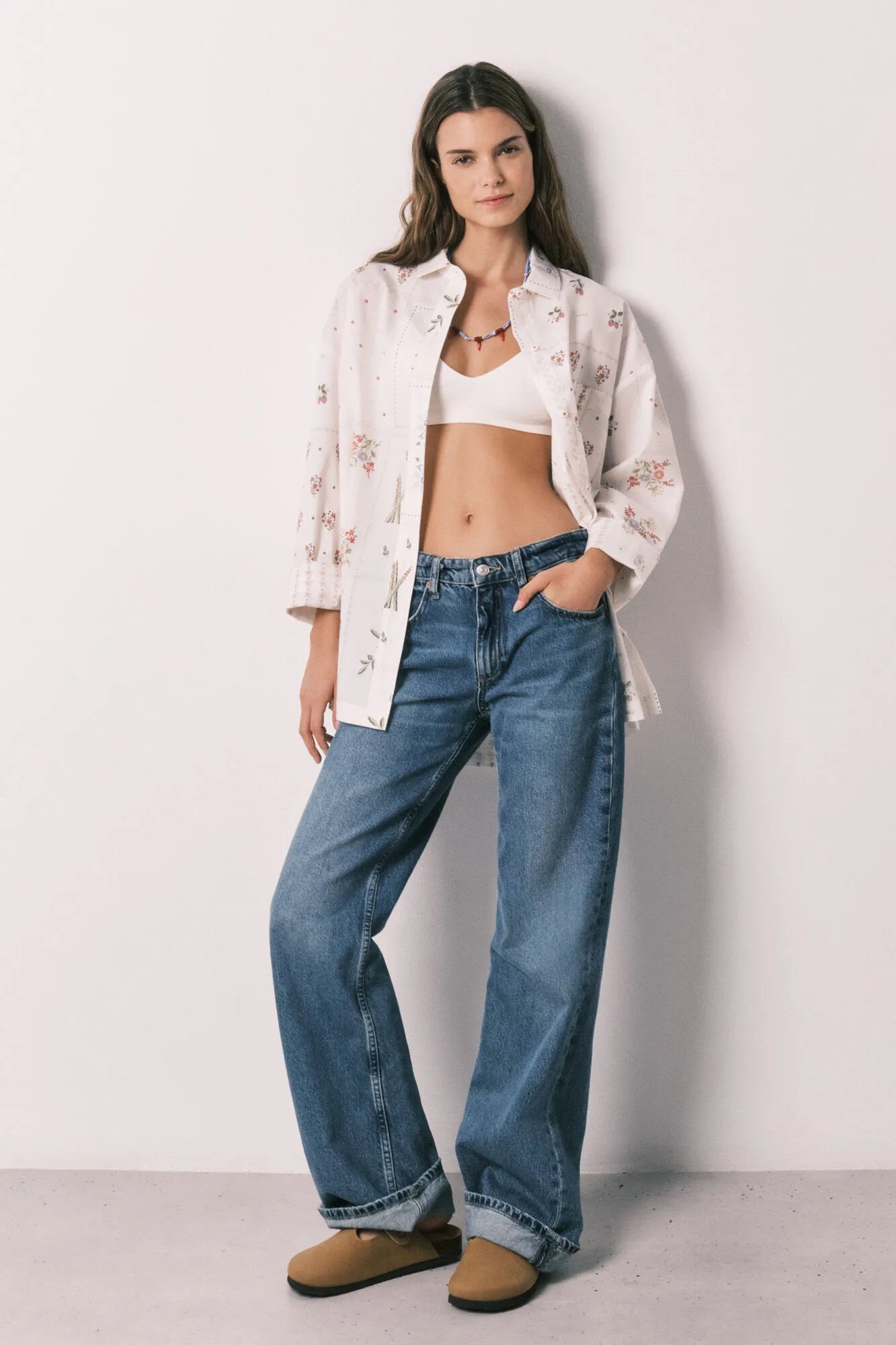 Women Secret White Print Women Floral Print Poplin Long Sleeve Shirt SKU: 4923663_97 Image 02