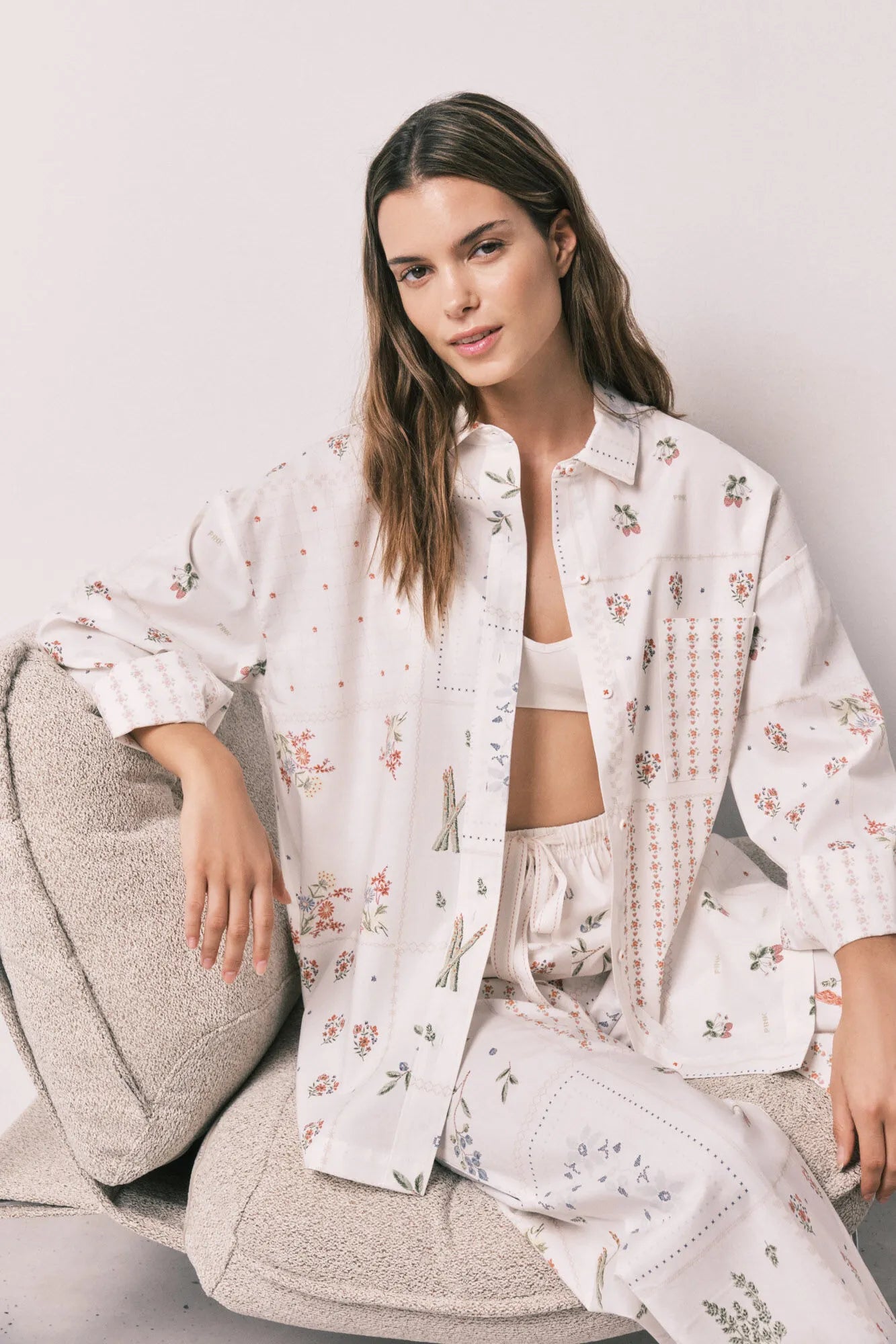 Women Secret White Print Women Floral Print Poplin Long Sleeve Shirt SKU: 4923663_97 Image 03