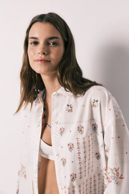 Women Secret White Print Women Floral Print Poplin Long Sleeve Shirt SKU: 4923663_97 Image 05
