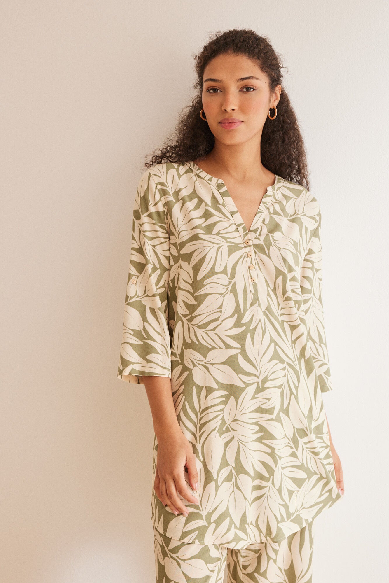 Green Print Long Sleeves Camisoles_4927029_29_04