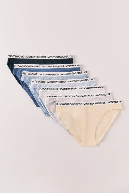Women Secret White Print Women Pack 7 Plain Cotton Classic Panties With Logo SKU: 4933684_97 Image 01