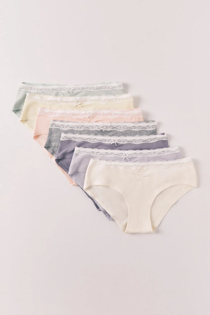 Women Secret White Print Women Plain Cotton Lace 7-Pack Wide Panties SKU: 4933689_97 Image 01