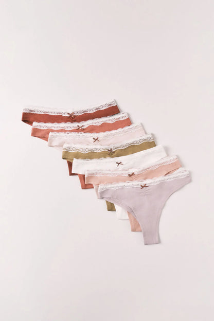 Women Secret White Print Women Plain Lace Cotton 7-Pack Brazilian Panties SKU: 4934526_97 Image 01