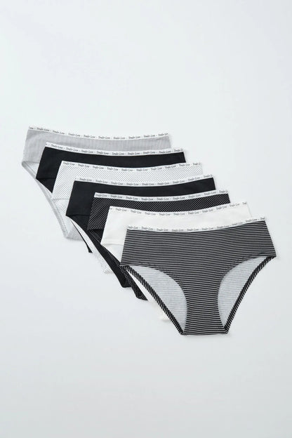 Women Secret Multicoloured Women Pack of 7 Wide Cotton Panties, Black &amp; White Print SKU: 4934584_98 Image 01