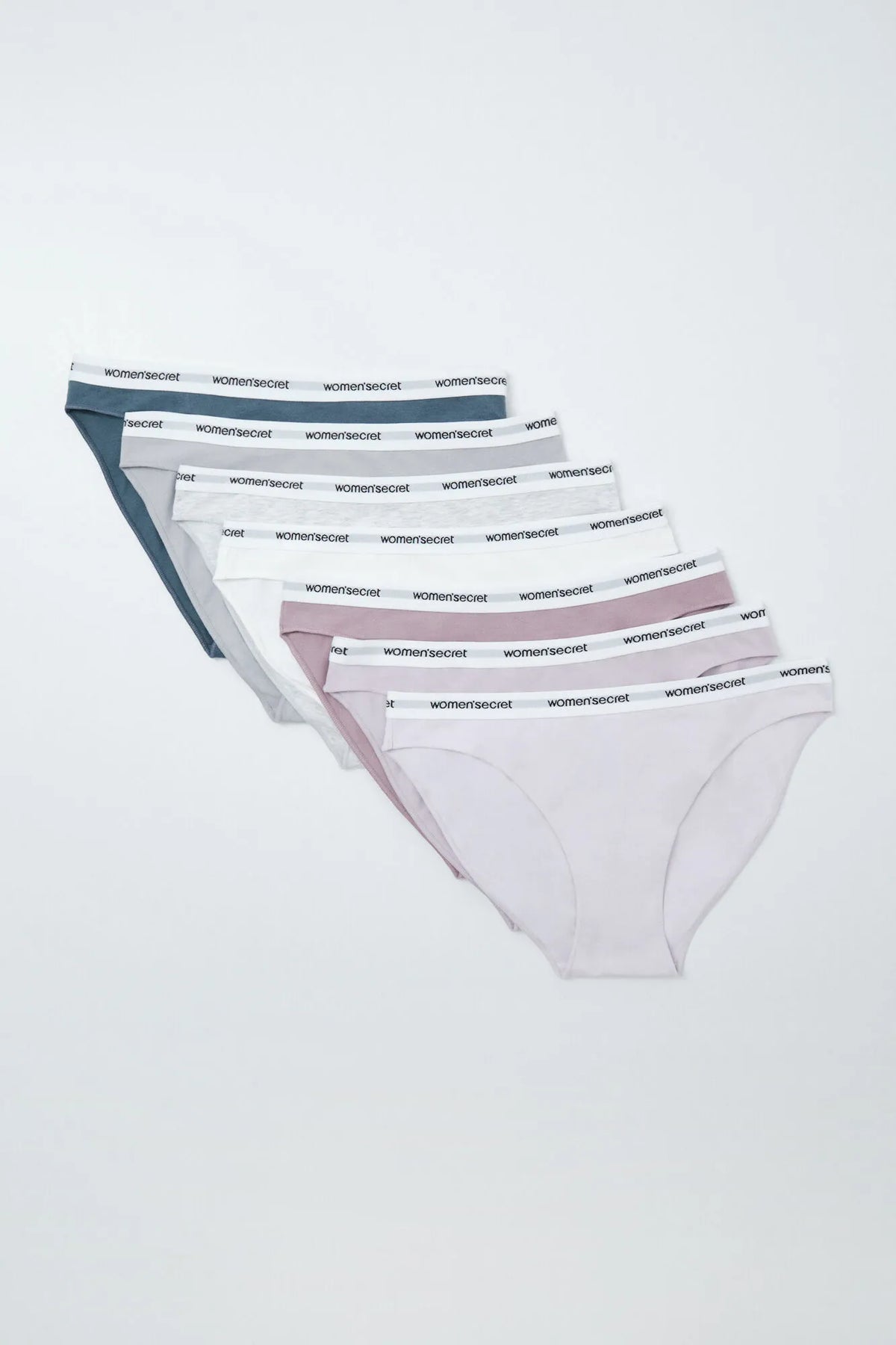 Women Secret White Print Women Pack of 7 Classic Plain Cotton Panties with Logo SKU: 4934594_97 Image 01