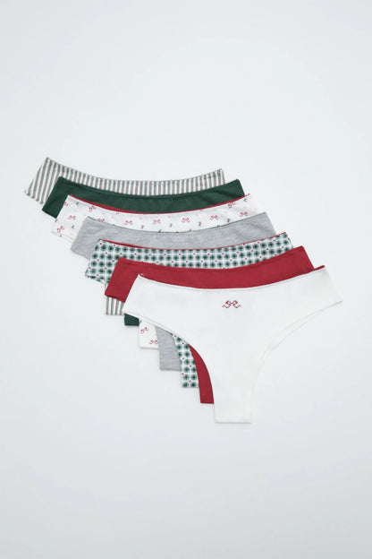 Women Secret Multicoloured Women Christmas Print Cotton 7-Pack Brazilian Panties SKU: 4934620_98 Image 01