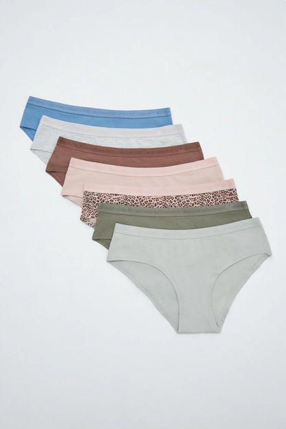 Women Secret White Print Women Plain Cotton 7-Pack Wide Panties with Logo SKU: 4934625_97 Image 01