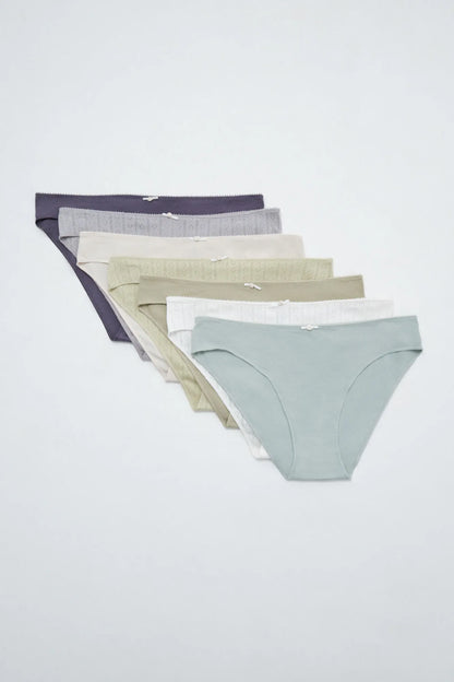 Women Secret White Print Women Pack of 7 Classic Cotton Textured Panties SKU: 4934626_97 Image 01
