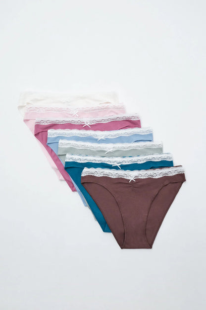 Women Secret White Print Women Pack of 7 Plain Cotton Classic Panties with Lace SKU: 4934630_97 Image 01