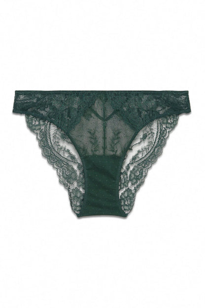 Women Secret_Green Print_Classic Green Glitter Lace Panty_4982661_29_06