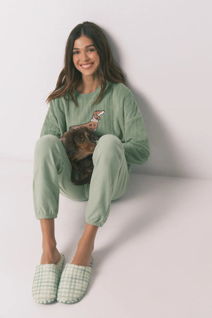 Women Secret_Green_Green Faux Shearling Plaid Slippers_4993700_28_02