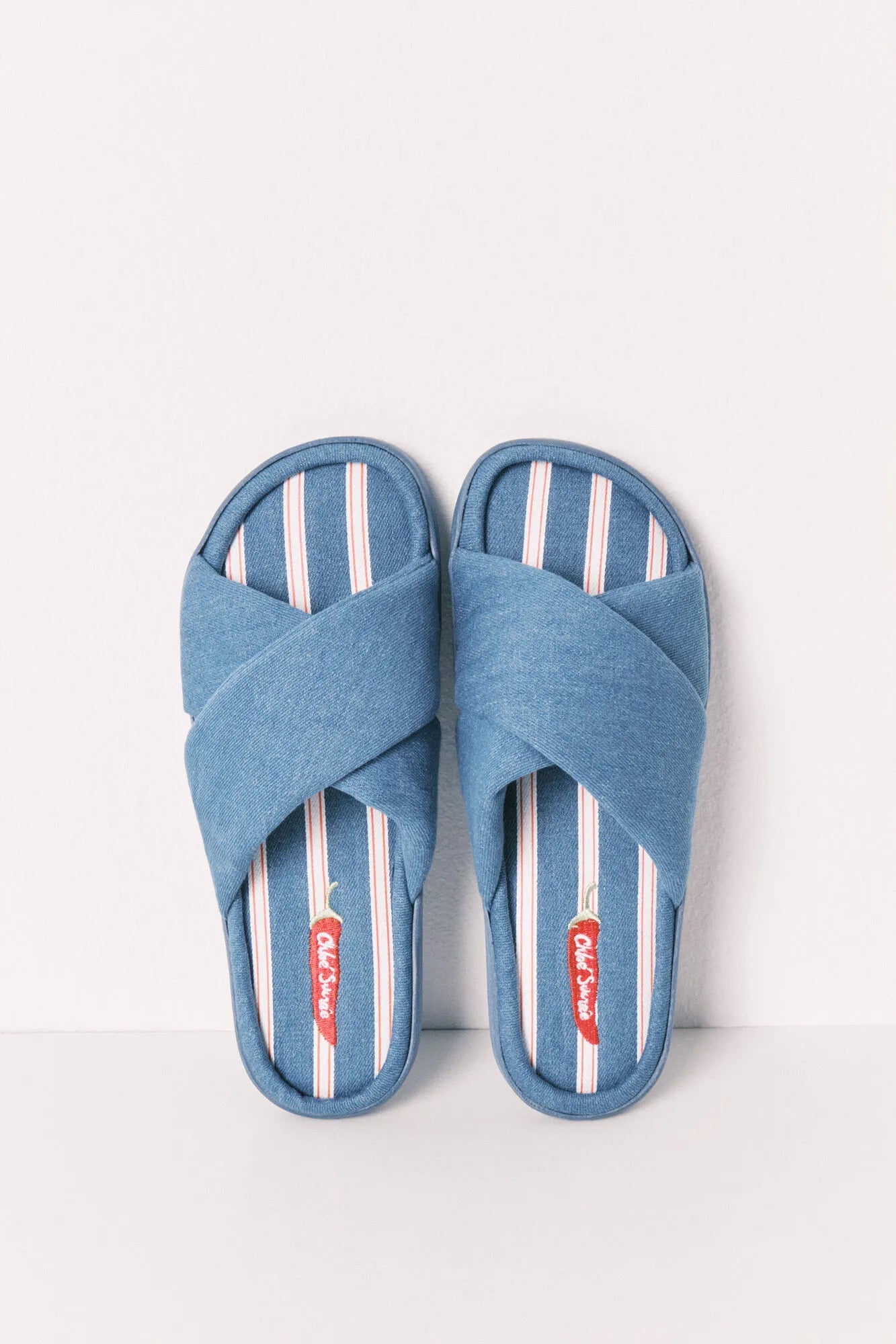 Women Secret Light Blue Women Striped Denim Slippers SKU: 4993707_16 Image 01
