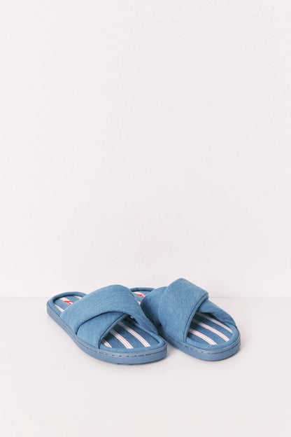 Women Secret Light Blue Women Striped Denim Slippers SKU: 4993707_16 Image 03