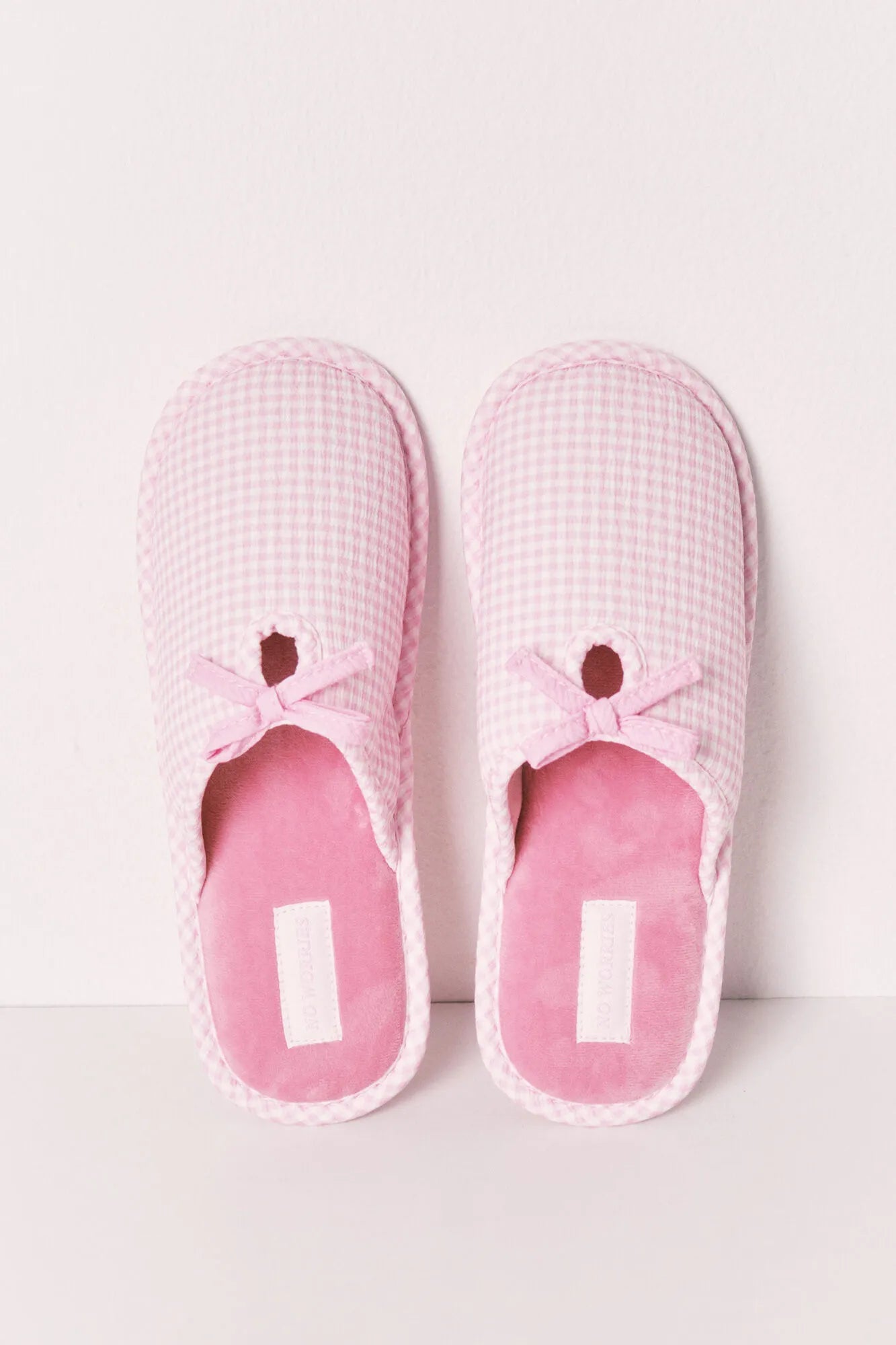 Women Secret Pink Women Pink Gingham Print Bow Slippers SKU: 4993714_70 Image 03
