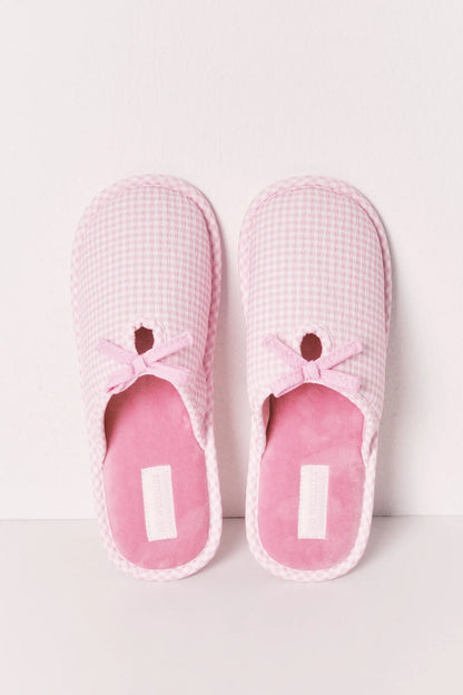 Women Secret Pink Women Pink Gingham Print Bow Slippers SKU: 4993714_70 Image 03