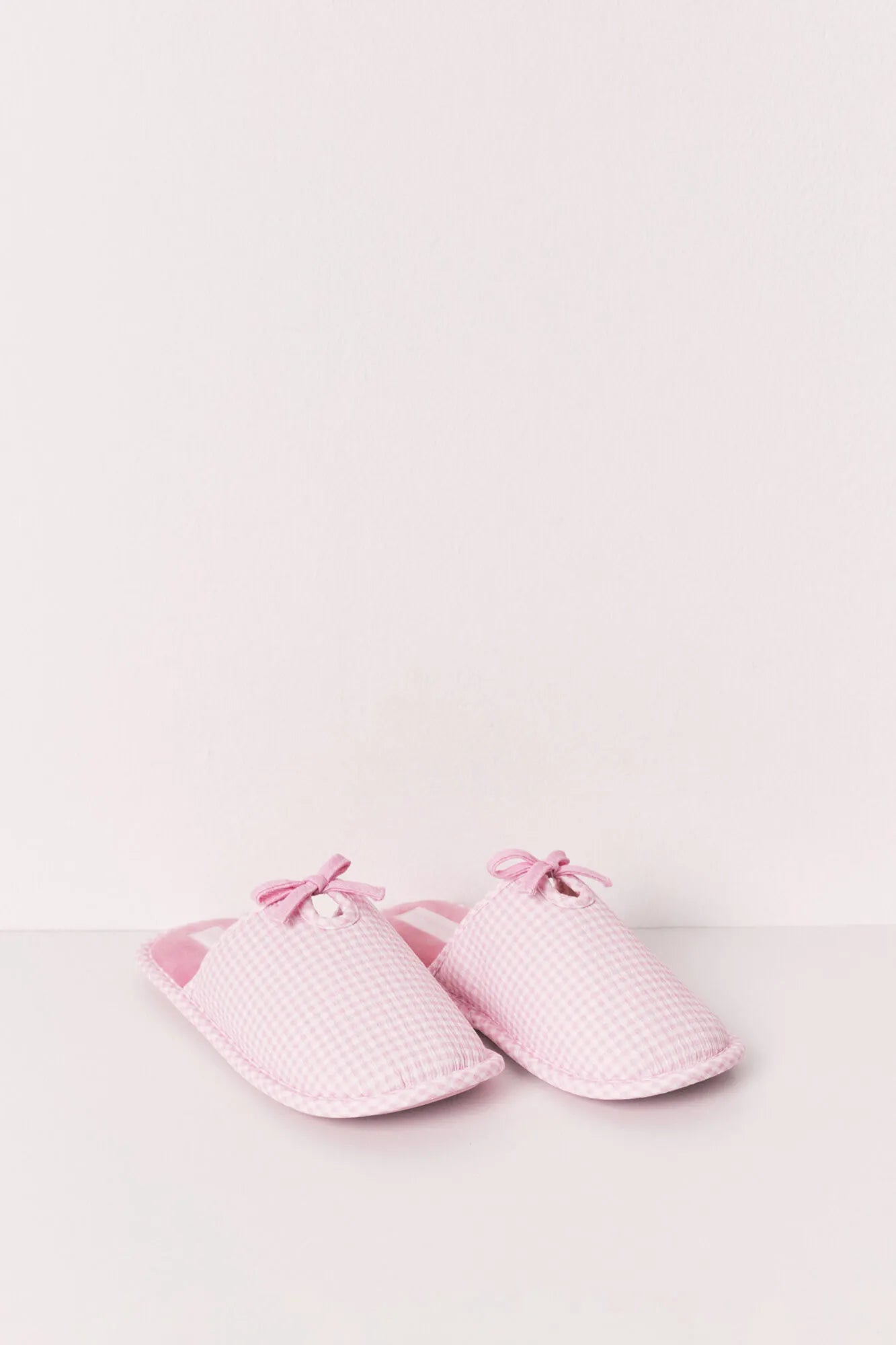 Women Secret Pink Women Pink Gingham Print Bow Slippers SKU: 4993714_70 Image 05