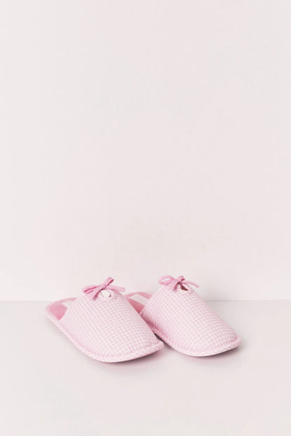 Women Secret Pink Women Pink Gingham Print Bow Slippers SKU: 4993714_70 Image 05
