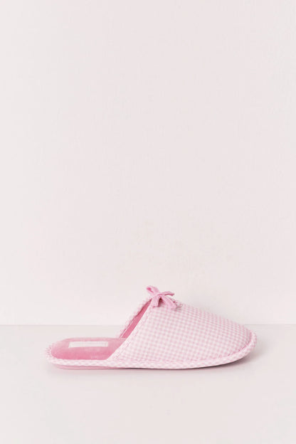 Women Secret Pink Women Pink Gingham Print Bow Slippers SKU: 4993714_70 Image 06