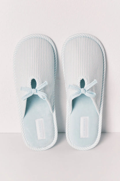 Women Secret Green Women Green Striped Bow Slippers SKU: 4993718_28 Image 03