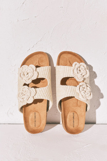 Women Secret Ivory Women Beige Raffia Crochet Flower Sandals SKU: 4993742_96 Image 02