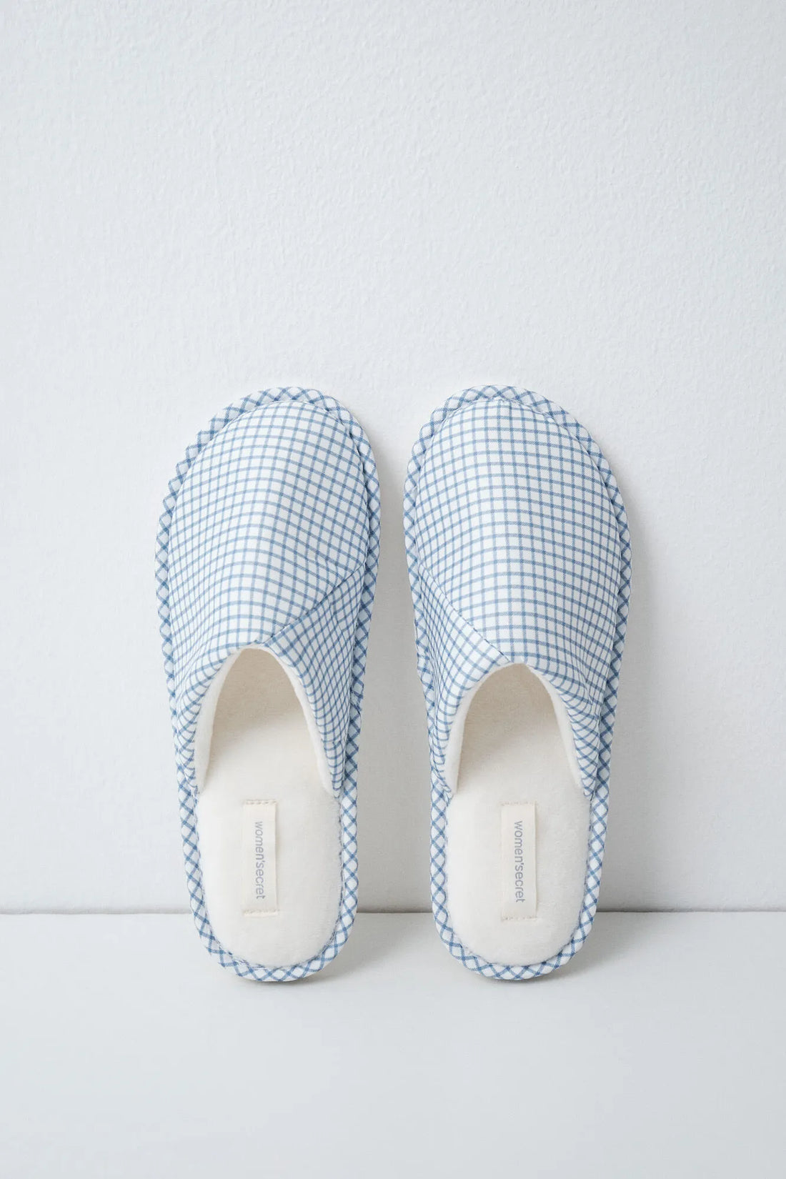 Women Secret White Print Women Blue Gingham Slippers SKU: 4994397_97 Image 01