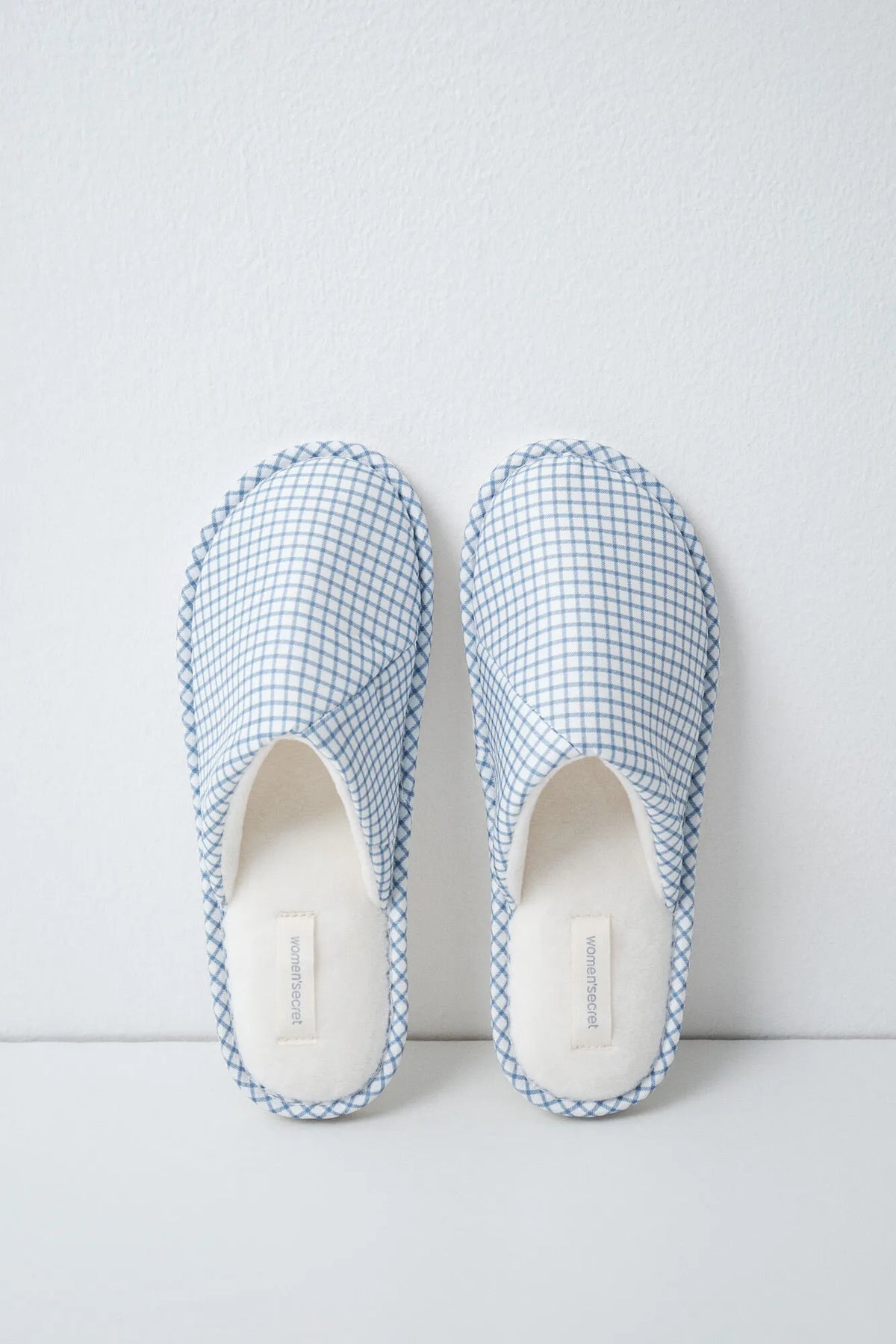 Women Secret White Print Women Blue Gingham Slippers SKU: 4994397_97 Image 01