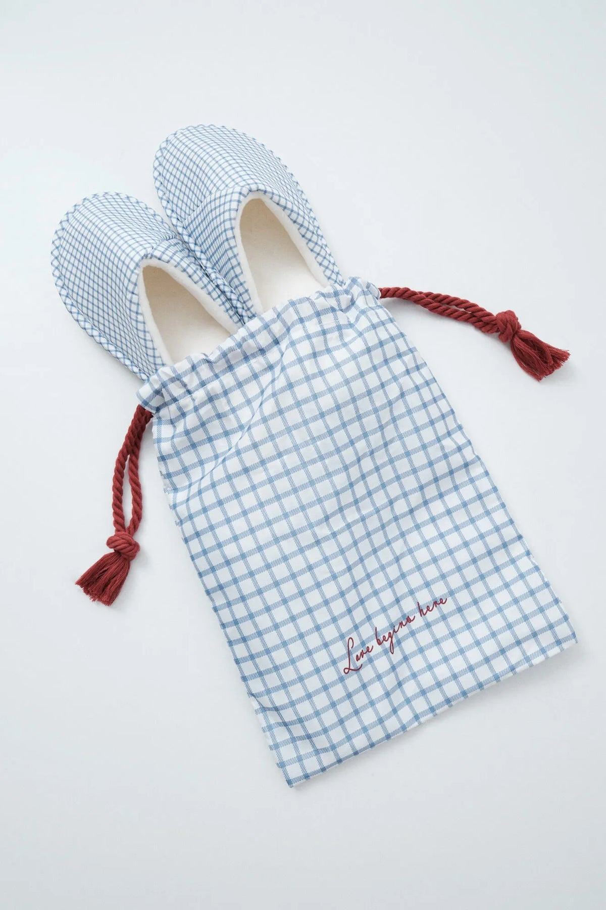 Women Secret White Print Women Blue Gingham Slippers SKU: 4994397_97 Image 02