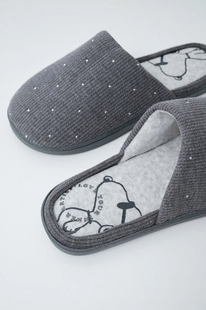 Women Secret Dark Grey Women Grey Snoopy Studded Slippers SKU: 4994421_41 Image 02