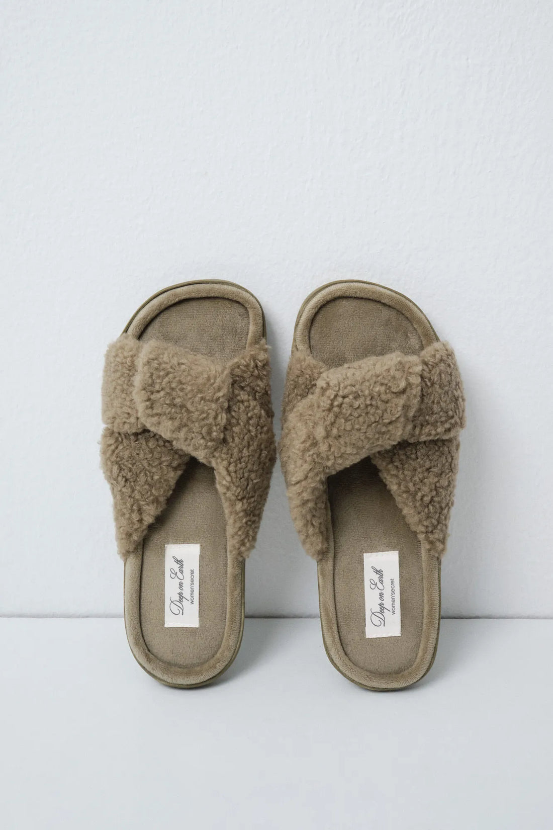 Women Secret Medium Khaki Women Green Faux Shearling Knot Slippers SKU: 4994425_92 Image 01