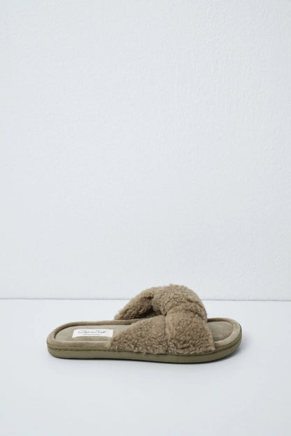 Women Secret Medium Khaki Women Green Faux Shearling Knot Slippers SKU: 4994425_92 Image 04