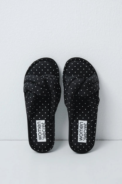 Women Secret Black Women Polka-Dot Knot Slippers SKU: 4994432_01 Image 01