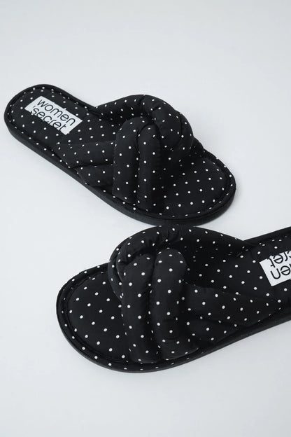 Women Secret Black Women Polka-Dot Knot Slippers SKU: 4994432_01 Image 02