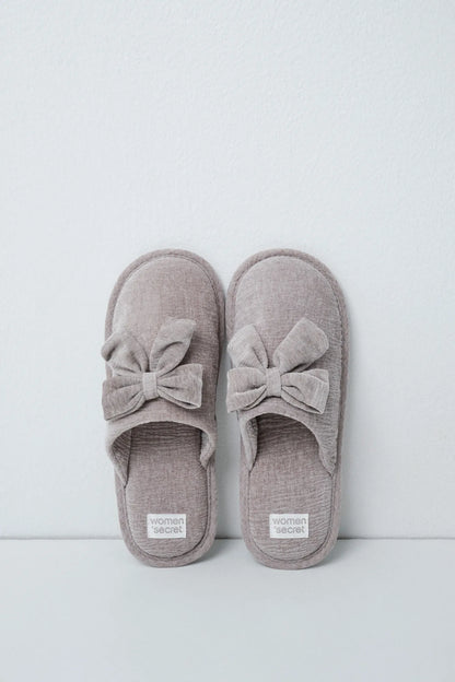 Women Secret Light Grey/Silver Women Grey Velvet Bow Slippers SKU: 4994438_48 Image 01