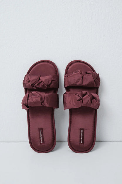 Women Secret Maroon Women Puffer Knot Double Strap Slippers SKU: 4994446_69 Image 01