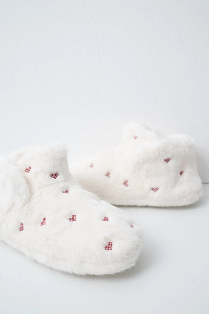 Women Secret Ivory Women Heart Faux Fur Boot Slippers SKU: 4994522_96 Image 03