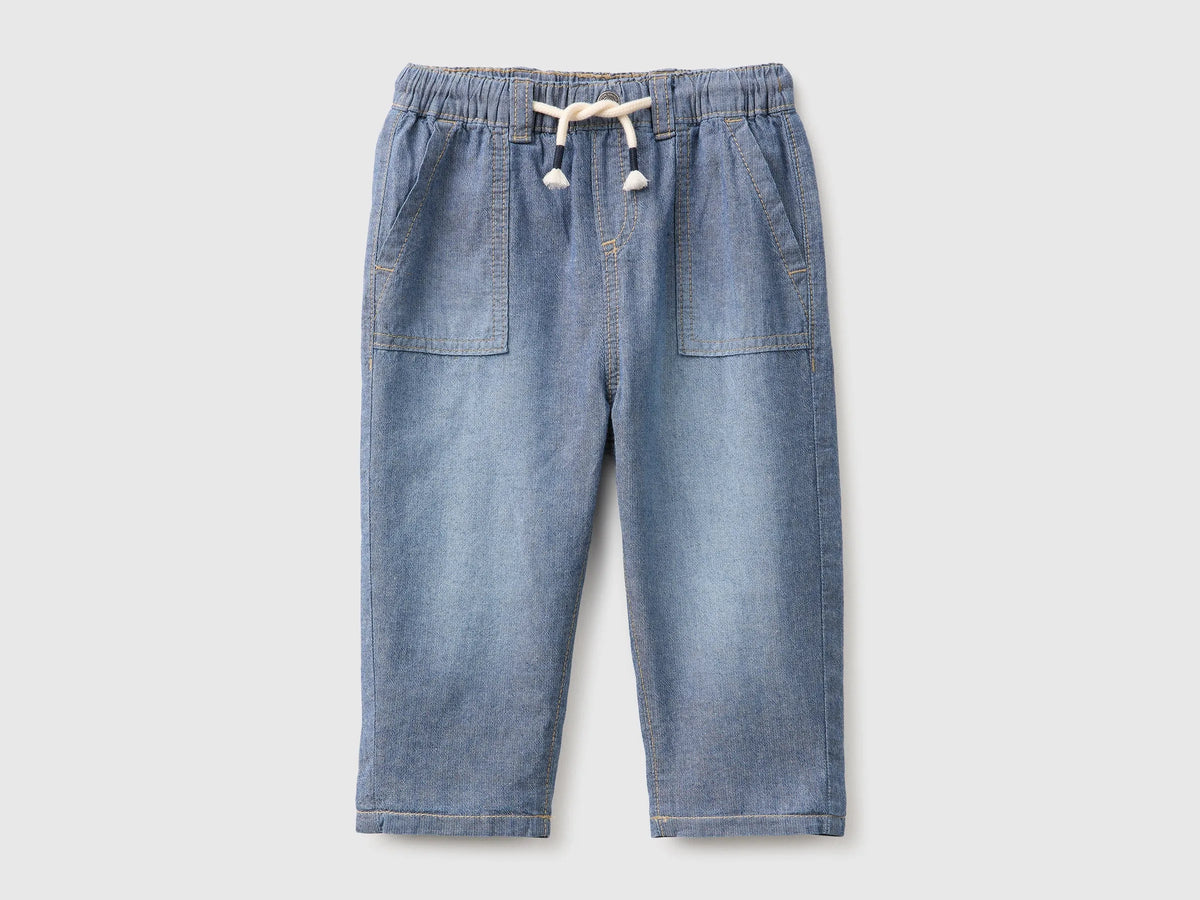 Benetton Blue Unisex Chambray Trousers with Drawstring SKU: 49D7AF020_901 Image 01