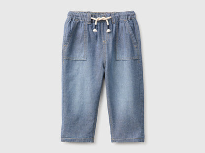Benetton Blue Unisex Chambray Trousers with Drawstring SKU: 49D7AF020_901 Image 01