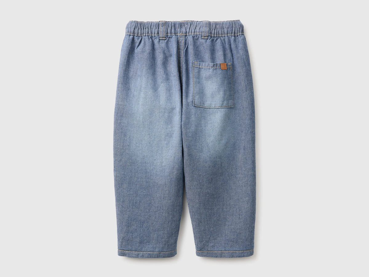 Benetton Blue Unisex Chambray Trousers with Drawstring SKU: 49D7AF020_901 Image 02