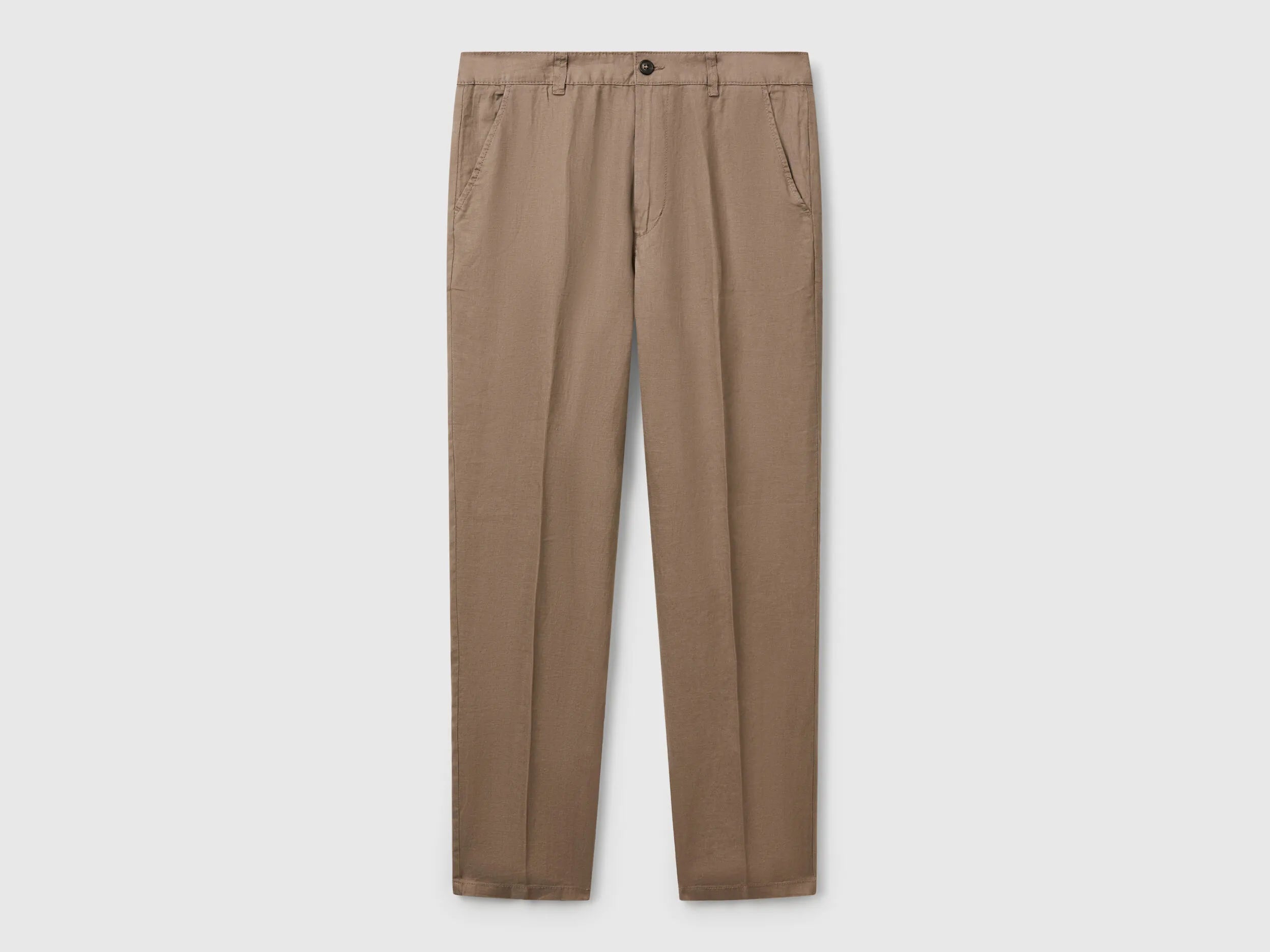 Benetton Brown Men Chinos in Pure Linen SKU: 4AGH55HW8_04B Image 01