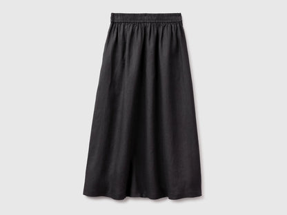 Benetton Black Women Maxi Skirt in Pure Linen SKU: 4AGHD005K_100 Image 02