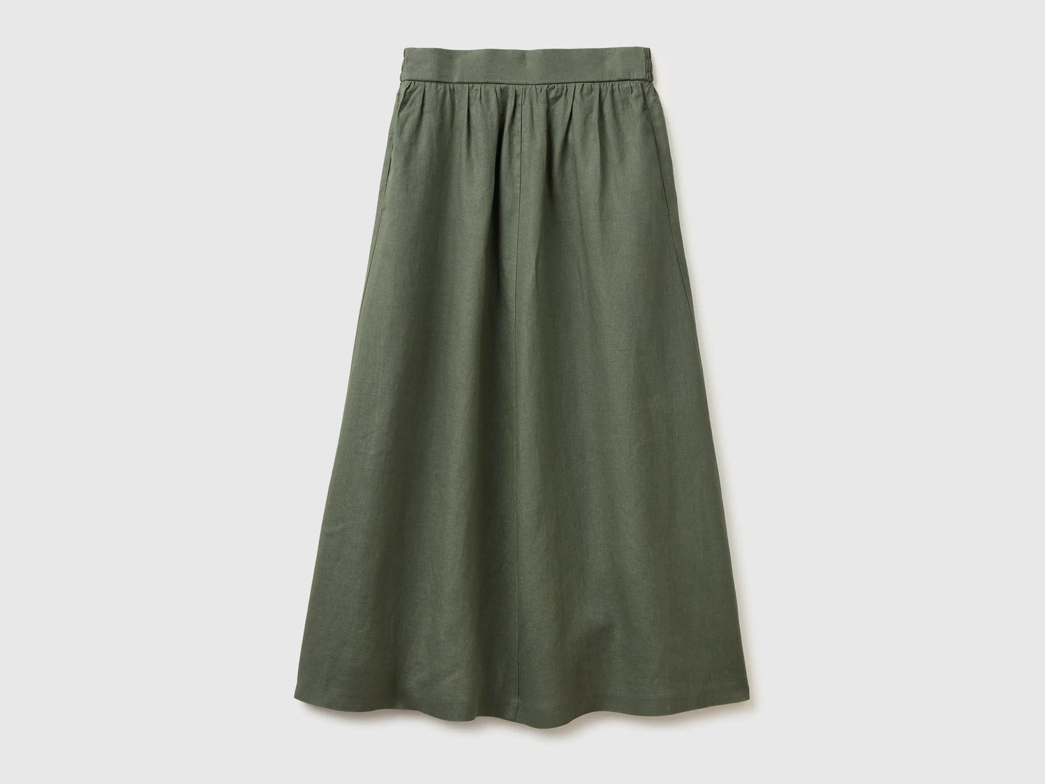 Benetton Military green Women Maxi Skirt in Pure Linen SKU: 4AGHD005K_20W Image 01