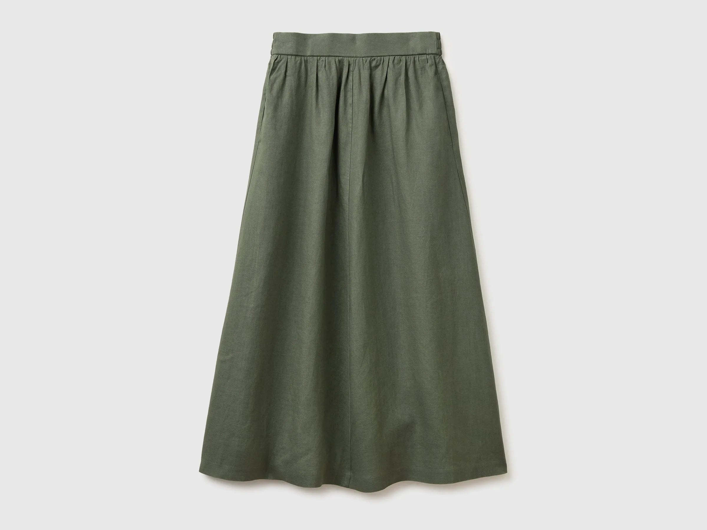 Benetton Military green Women Maxi Skirt in Pure Linen SKU: 4AGHD005K_20W Image 01