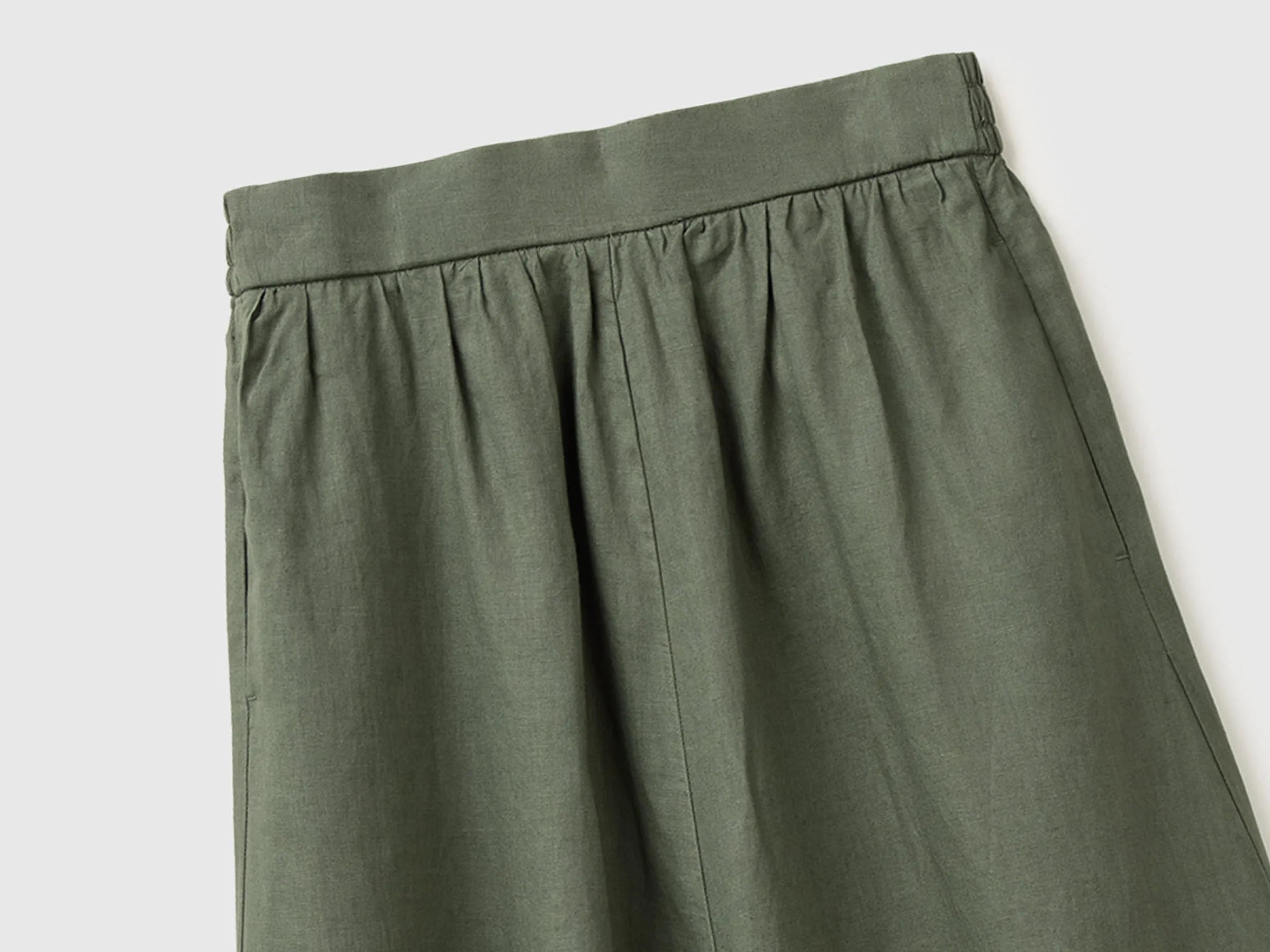 Benetton Military green Women Maxi Skirt in Pure Linen SKU: 4AGHD005K_20W Image 03