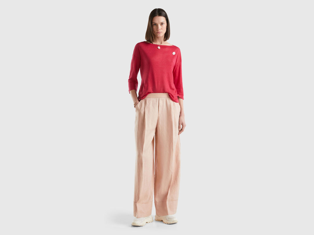 Palazzo Trousers In 100% Linen_4AGHDF016_04W_03