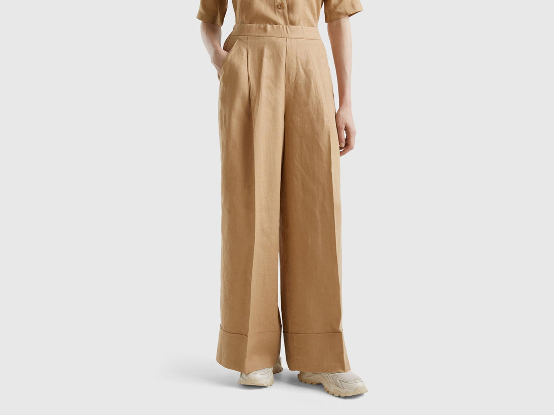 Palazzo Trousers In 100% Linen_4AGHDF016_193_01