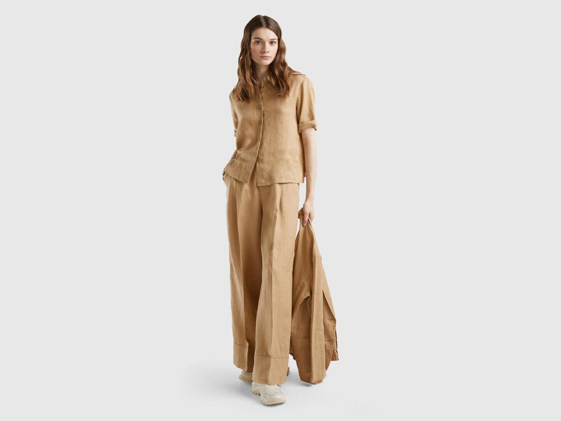 Palazzo Trousers In 100% Linen_4AGHDF016_193_03