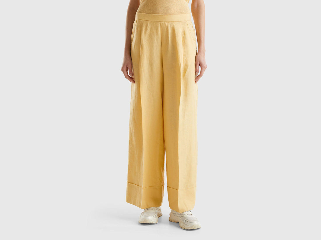 Palazzo Trousers In 100% Linen_4AGHDF016_3Z6_01