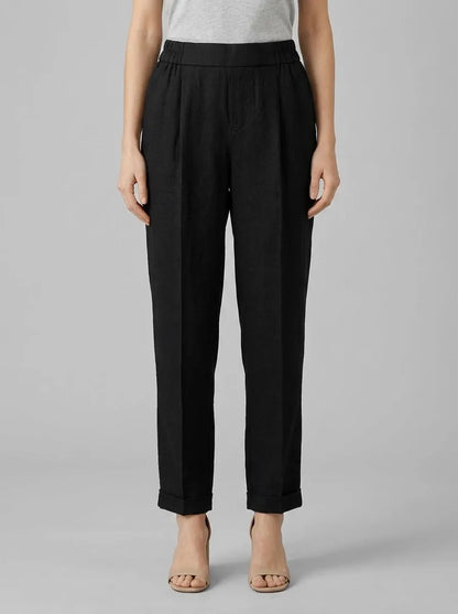Benetton Black Women 100% Linen Cigarette Trousers SKU: 4AGHDF079_100 Image 00
