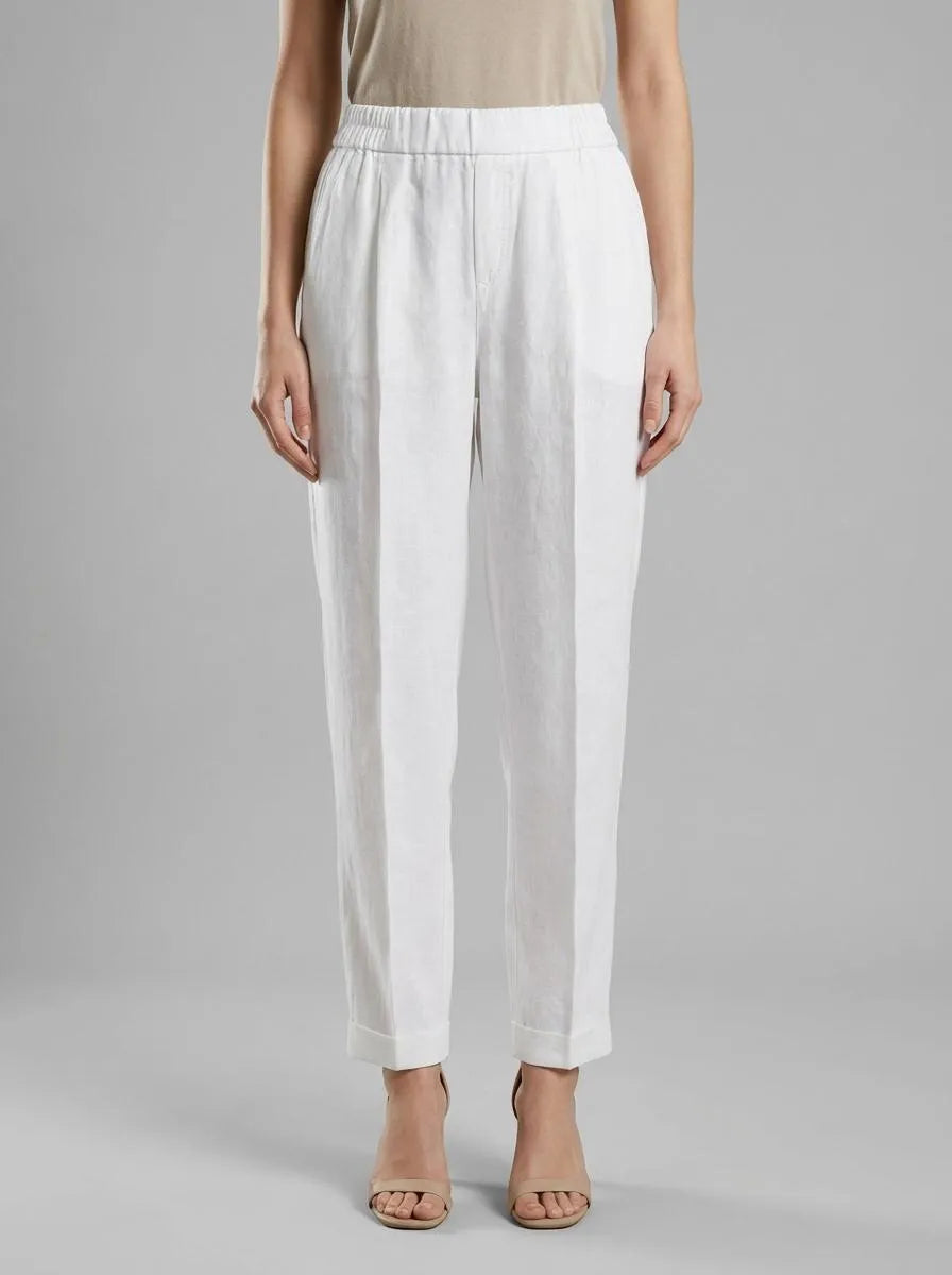 Benetton White Women 100% Linen Cigarette Trousers SKU: 4AGHDF079_101 Image 00
